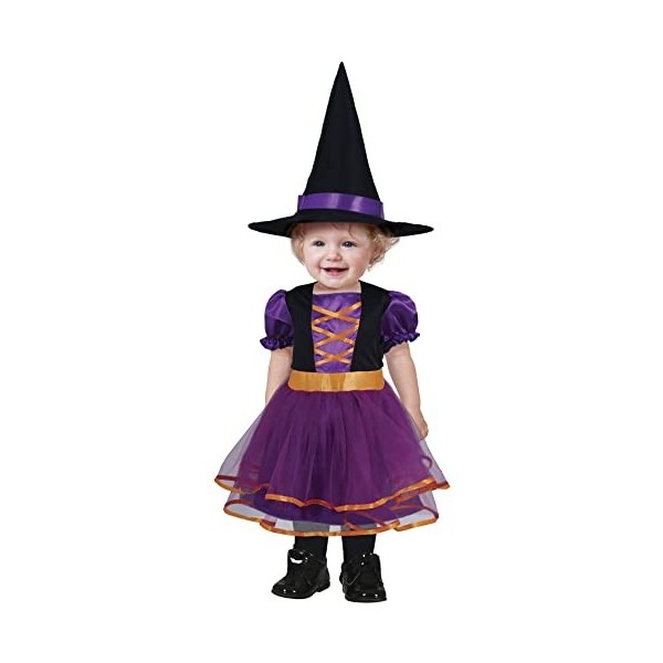 FIESTAS GUIRCA Déguisement petite sorcière lilas pour bébé fille - Déguisement bébé Halloween avec chapeau de sorcière 18-24 