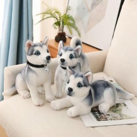 EacTEL Husky Jouets en Peluche Chiot Peluche Animaux Mignon Chien en Peluche Kawaii Enfants poupées Fourrure Cadeaux d’Annive
