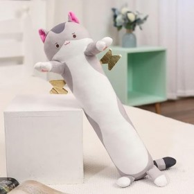 SaruEL Kawaii Peluche Long Chat Peluche Jouet Mignon Coussin en Peluche Doux Sieste Tapis Animal poupée Enfants Cadeau d’Anni