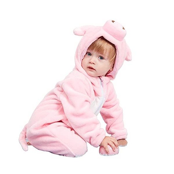 Combinaison Pyjama Bébé Déguisement Barboteuse Unisexe Animal Grenouillère à Capuche pour Bébé Fille Garçon Chaud Printemps H
