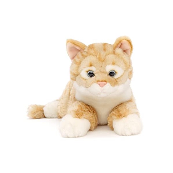 Uni-Toys - Chat à Fourrure tigrée Rouge-Marron , couché - 38 cm Longueur - Chaton en Peluche - Doudou