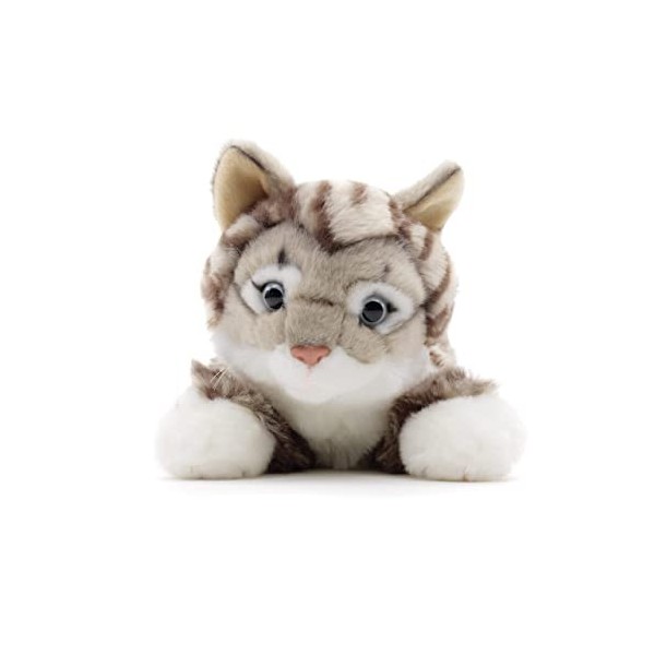 Uni-Toys - Chat à Fourrure tigrée Rouge-Marron , couché - 38 cm Longueur - Chaton en Peluche - Doudou