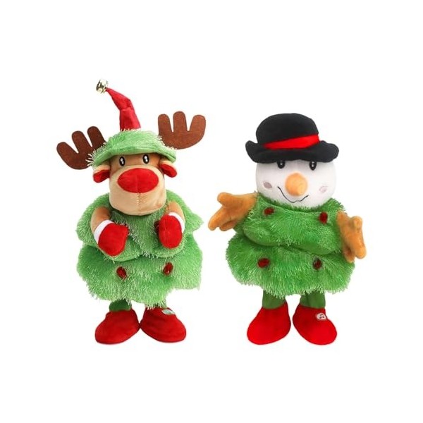 Firulab Jouet en Peluche en Forme de Renne et de Bonhomme de Neige, Arbre de Noël Chantant et Dansant, Jouet en Peluche élect