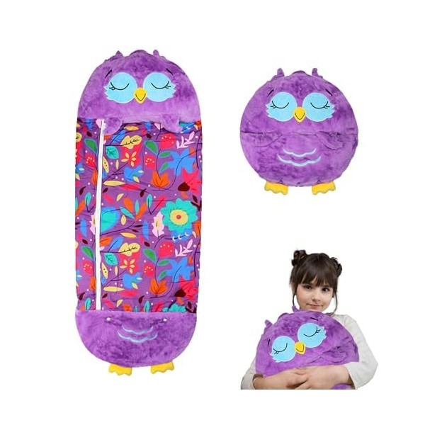 Sac De Couchage 2 En 1 Enfant – 135 X 50 Cm, Oreiller Intégré, Doux En Pur Coton – Pour 3 à 14 Ans, Soirée Pyjama