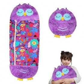 LUFEEMGA Sac de couchage pour enfants avec oreiller, sac de couchage pliable 2 en 1 en forme danimal de dessin animé, sac de