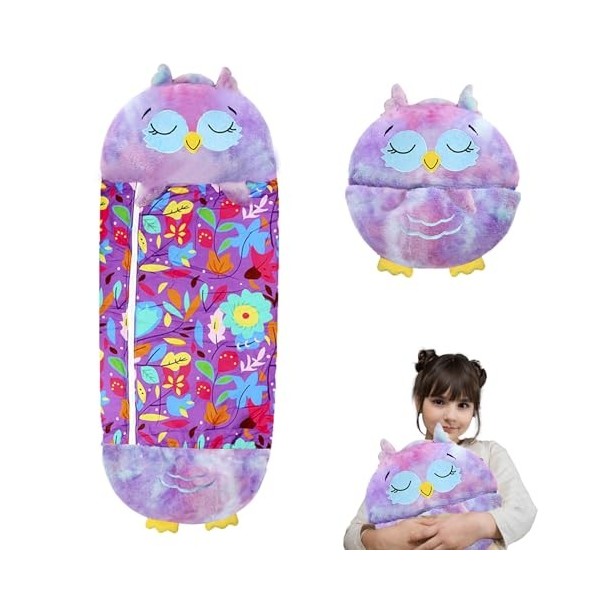 LUFEEMGA Sac de couchage pour enfants avec oreiller, sac de couchage pliable 2 en 1 en forme danimal de dessin animé, sac de