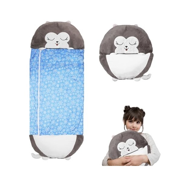 LUFEEMGA Sac de couchage pour enfants avec oreiller, sac de couchage pliable 2 en 1 en forme danimal de dessin animé, sac de