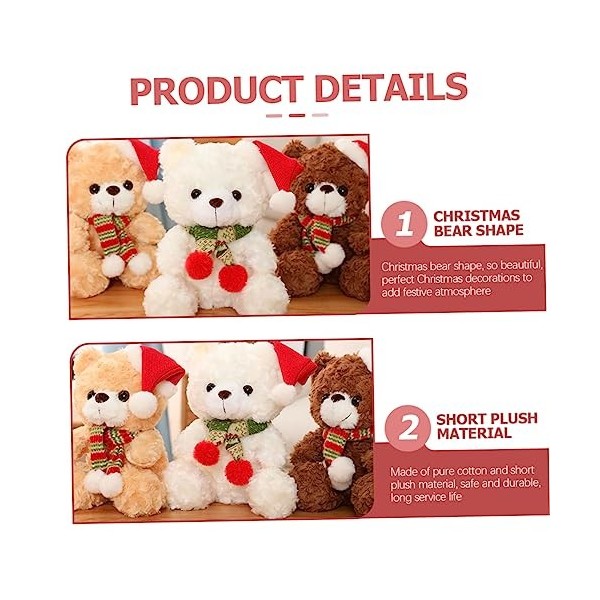 Abaodam 2 Pièces Ours De Noël Ours en Peluche Cadeau De Fête De Noël Ours Animal en Peluche De Noël Poupée en Peluche Poupée 