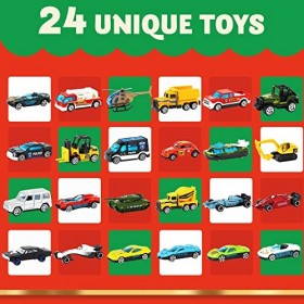 JOYIN 2022 Calendrier de lAvent de Noël pour Enfants, 24 Jours Compte à Rebours Calendrier Jouets Cadeau avec Voitures Moulé