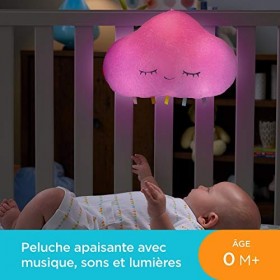 Fisher-Price Mon Nuage Dodo, veilleuse peluche pour bébé avec attache pour berceau, musique et lumières, dès la naissance, GJ
