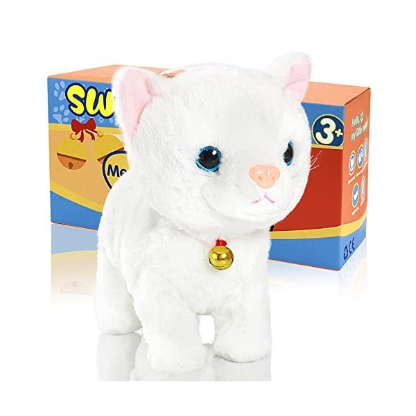 SWTOIPIG Jouets interactifs pour Chat en Peluche pour Enfants, Contrôle sonore et Tactile des Chats électroniques robotiques 