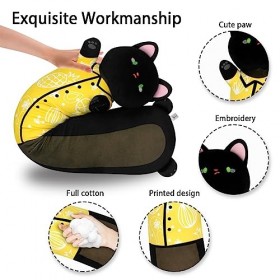 Terbaik Oreiller Peluche Chat Noir de 85cm Long, Jouets en Peluche Chat Douce, Kawaii Peluche Chat Coussin pour Enfant dès 3 