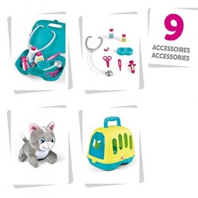 Smoby - Chariot Vétérinaire - 1 Peluche Chaton + Mallette - 9 Accessoires - Dès 3 Ans - Fabriqué en France - 340402 Bleu