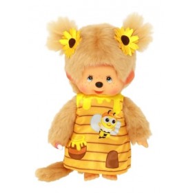 Sekiguchi 221431 - Peluche Originale Monchhichi pour Fille avec Robe dabeille et Tresses avec décoration Florale, Environ 20