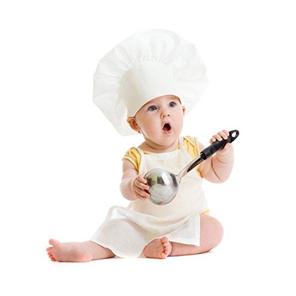 Ensemble de costumes de chef bébé, Costume de chef cuisinier pour nouveau-né Chapeau + tablier pour photos de bébé