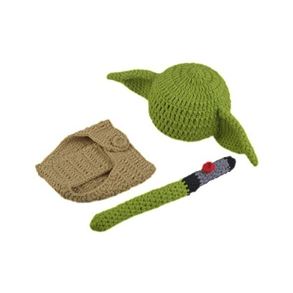 Tenue de photographie pour bébé, costume de bébé en crochet fait à la main Yoda chapeau pour nouveau-né