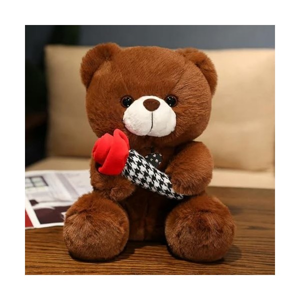 EacTEL Kawaii Ours Peluche Jouet Plante en Peluche Ours Embrasse Rose Oreiller Fleur Poupée Jouet Enfants Fille Saint-Valenti
