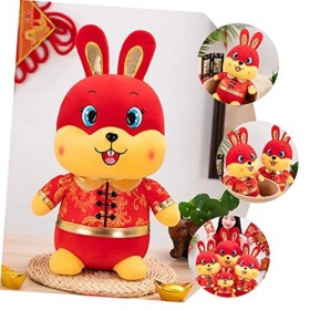 Toyvian 2 Pièces Décoration De Fête du Nouvel an 2023 Poupées De Lapin du Zodiaque Animaux en Peluche du Zodiaque Jouet De La