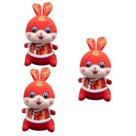 Toyvian 3 Pièces Poupée Lapin Costume Tang Peluche Lapin Figurines du Zodiaque Chinois Lapin Lannée De Décor De Voiture De L