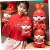Toyvian 3 Pièces Poupée Lapin Costume Tang Peluche Lapin Figurines du Zodiaque Chinois Lapin Lannée De Décor De Voiture De L