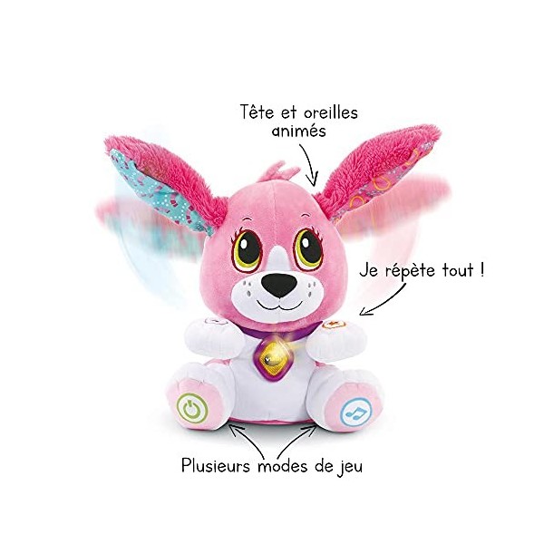 VTech - Toutou Parle avec Moi Rose, Jouet Chien Interactif Qui Répète, Bouge la Tête et les Oreilles, Peluche Bébé à Fonction