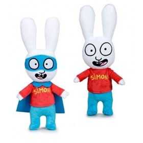 playbyplay Paire de 2 peluches 38 cm Simone le lapin normal et super-héros original Blanc 24 pièces