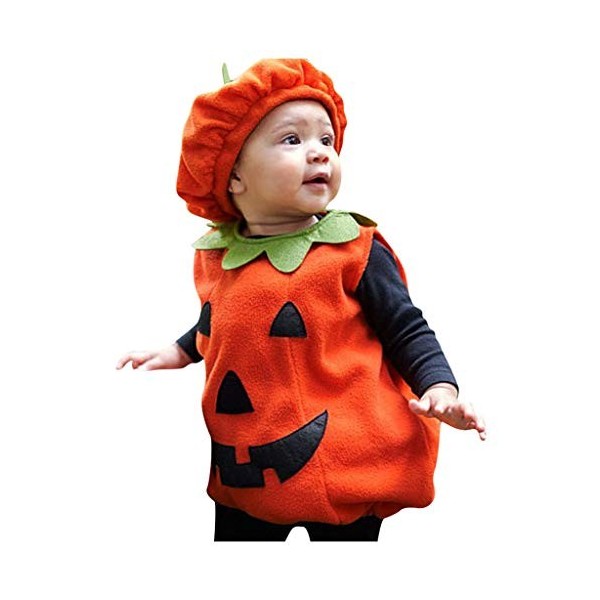 JLOR Déguisement Petite Citrouille Costume Halloween pour Bébé Garçon Fille Ensemble Combinaison à Manches Longues Chapeau et