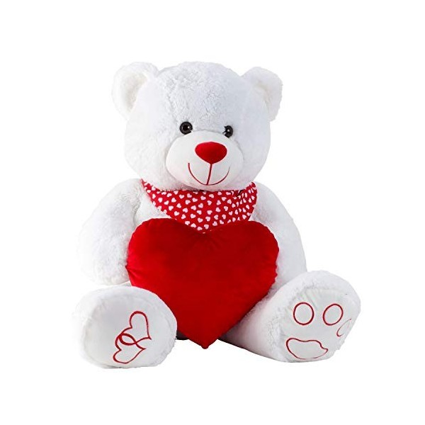 Lifestyle & More Ours en Peluche géant XXL 100 cm Blanc avec cœur Doux et velouté - pour Aimer