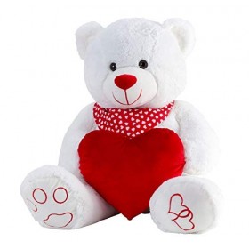 Lifestyle & More Ours en Peluche géant XXL 100 cm Blanc avec cœur Doux et velouté - pour Aimer