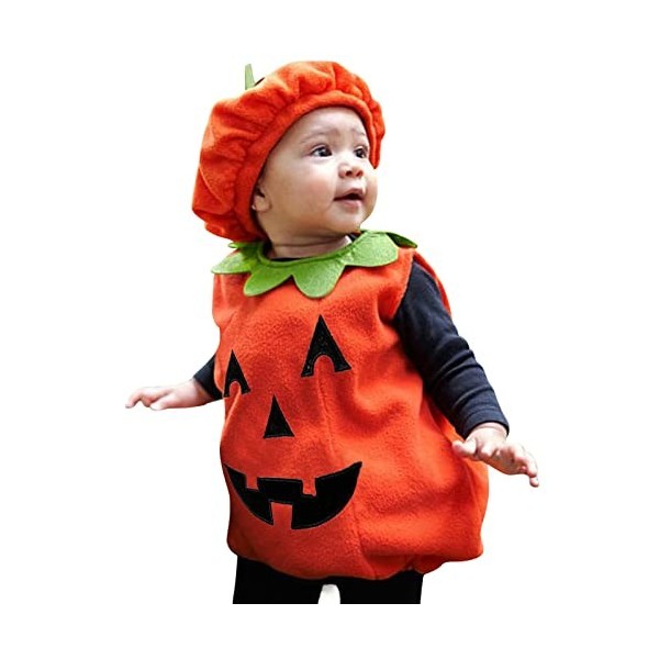 JLOR Déguisement Petite Citrouille Costume Halloween pour Bébé Garçon Fille Ensemble Combinaison à Manches Longues Chapeau et