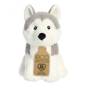 Aurora World- Aurore Animals Aurora, 35046, Eco Nation Husky Chien, 20cm, Peluche, Gris & Blanc