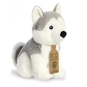 Aurora World- Aurore Animals Aurora, 35046, Eco Nation Husky Chien, 20cm, Peluche, Gris & Blanc