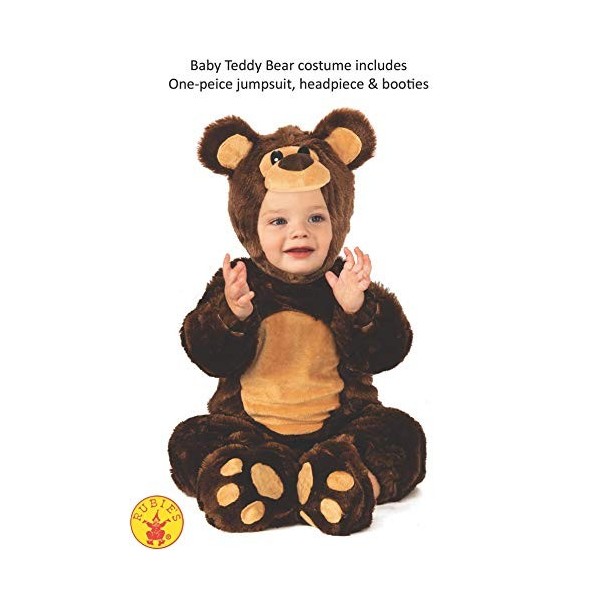 Rubies Costume dourson Teddy pour garçon et fille taille bébé 1 à 2 ans Combinaison marron avec bonnet pour Halloween, Noël,