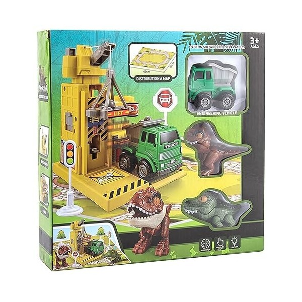 Juinsa Parking Dinosaures, avec Garage, Tapis et Accessoires. Boîte 38x7x23