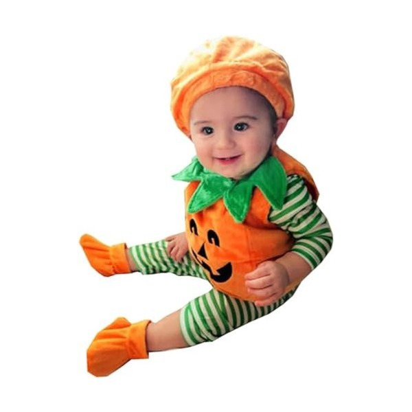 Geagodelia Déguisement Halloween Bébé Fille Garçon Costume Citrouille Barboteuse +Chapeau +Chaussures Tenue dHalloween Vêtem