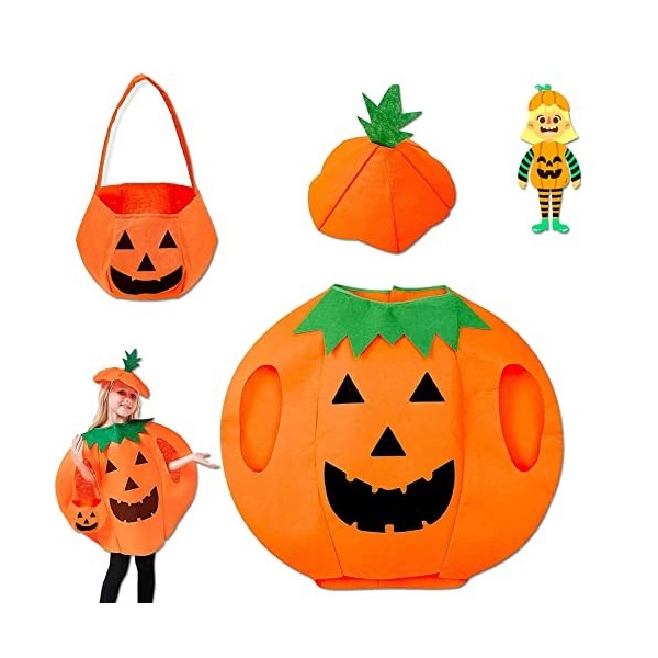 ENAIAH 3 pièce Costume de citrouille pour enfant Costumes de citrouille dHalloween déguisement de citrouille avec Chapeau et