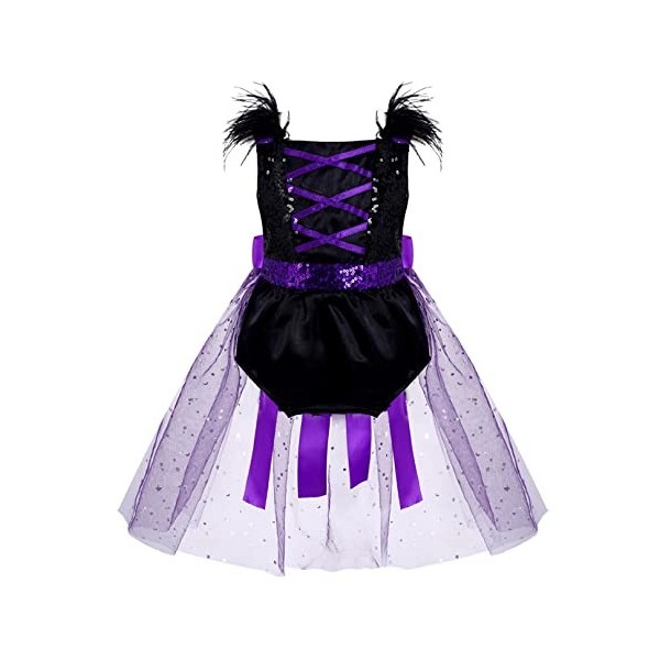 ranrann Déguisement de Sorcière dhalloween pour Fille Bébé Barboteuse + Bandeau 3 Mois - 4 Ans Violet 18-24 Mois