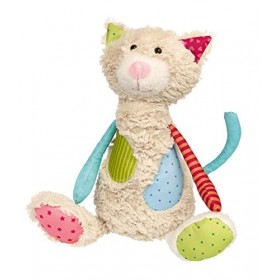 Sigikid 42842 Peluche Chat Patchwork Sweety Doudou à Jouer & Doudou en mélange de matériaux Doux pour bébés et Enfants, garço