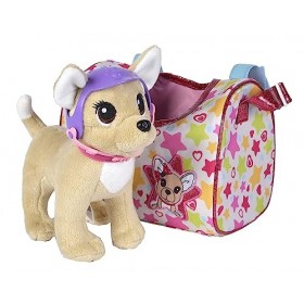 Simba, Chichi Chi Love Grand Tour Chien en Peluche Chihuahua avec Casque dans Un Sac de Transport Cool pour vélo ou Guidon de