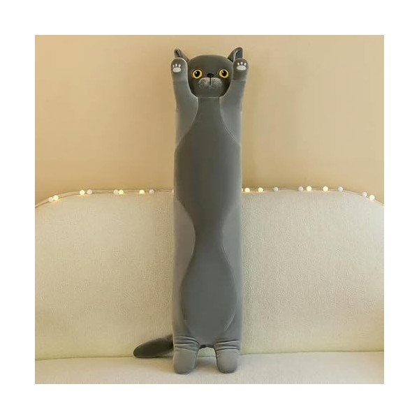 Giant Long Cat Plush Pillow Kawaii Soft Stuffed Toy Plushies Squishy Sofa Cushion Decor Birthday Gifts for Boys Grey 110cm 8