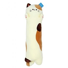 Vintoys Long coussin en peluche en forme de chat endormi - Blanc laiteux - 66 cm
