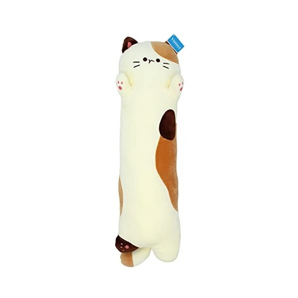 Vintoys Long coussin en peluche en forme de chat endormi - Blanc laiteux - 66 cm