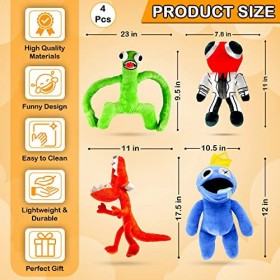 Rainbow Friends Lot de 4 Jouets en Peluche, Peluches Douces Monstres Doors Doll Set, Wiki Plushies Toys Cadeaux pour Enfants 