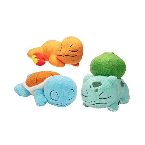 Pokémon Lot de 3 peluches Carapuce endormi, Charmander et Bulbasaure de 12,7 cm – Sous licence officielle – Ajoutez à votre c