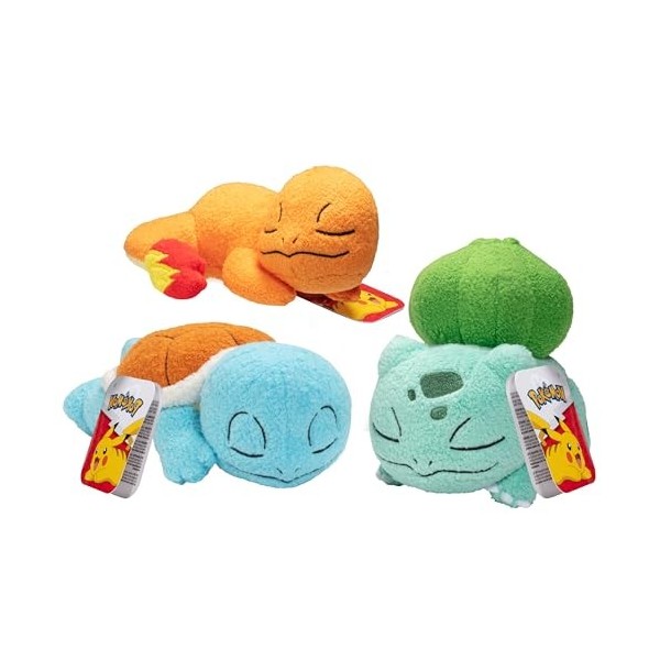 Pokémon Lot de 3 peluches Carapuce endormi, Charmander et Bulbasaure de 12,7 cm – Sous licence officielle – Ajoutez à votre c