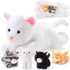 5 Pièces Animal Chat en Peluche Set de Chat en Peluche Inclure Grand Doudou Doux avec 4 Chatons en Peluche Mignons Moelleux d