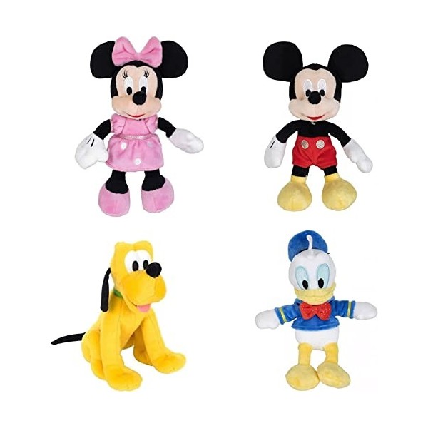 Simba Toys Disney Mickey et Ses Amis Lot de 4 Peluches 20 cm - Minnie Mickey Pluto & Donald Duck