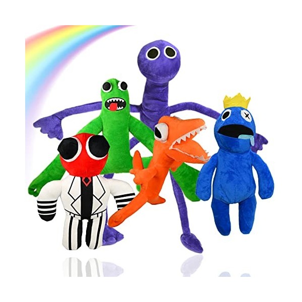 Wiztex Collection Rainbow Friends - Lot de 5 jouets en peluche - Magnifiquement animés - Inspiré des fans de Roblox et Rainbo