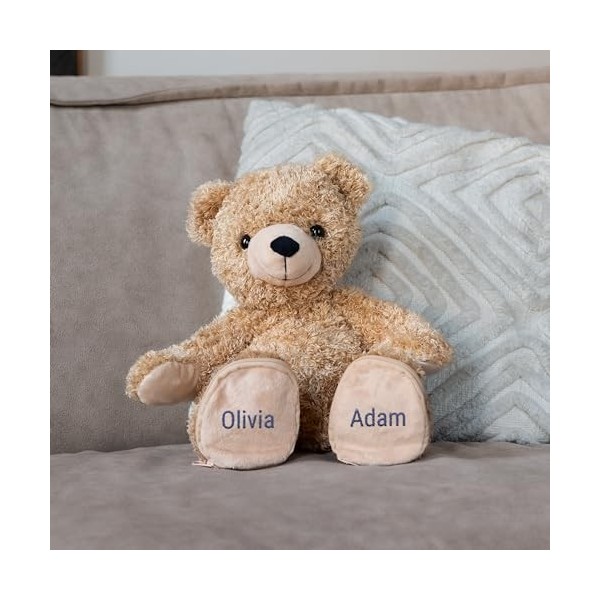 YourSurprise Ours En Peluche - Peluche Personnalisable Avec Pieds B Avec Deux Noms Ou Date Tout Doux Et A Caliner Durg Amz B0