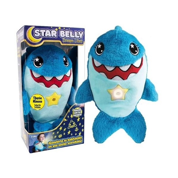 Star Belly Dream Lites Peluche Requin qui projette un ciel détoiles colorées dans la chambre